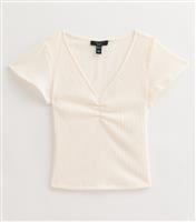 Women's Petite Off White Crinkled Jersey Ruched Top New Look
