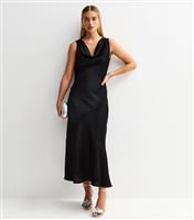 Women's Black Satin Cowl Neck Midaxi Dress New Look
