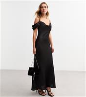Women's Black Satin Bardot Midi Dress New Look