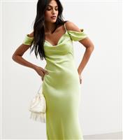 Women's Light Green Satin Bardot Midaxi Dress New Look