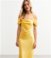 Women's Light Yellow Bardot Satin Maxi Dress New Look
