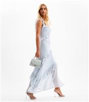 Women's Light Blue Asymmetric Ruffle Trim Chiffon Midi Dress New Look