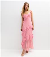 Women's Pink Asymmetric Ruffle Trim Midi Dress New Look