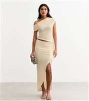 Women's Cream Textured Slit Hem Midi Skirt New Look