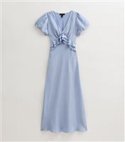 Women's Petite Blue Satin Ruffle Trim Midi Dress New Look