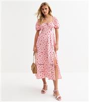 Women's Petite Pink Floral Print Milkmaid Midi Dress New Look