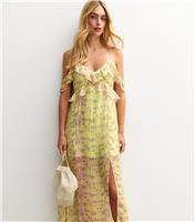 Women's Yellow Floral Print Jacquard Midi Dress New Look