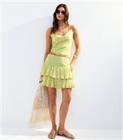 Women's Bright Yellow Metallic Jacquard Ruffle Mini Skirt New Look