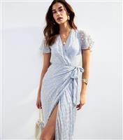 Women's Light Blue Jacquard Wrap Midi Dress New Look