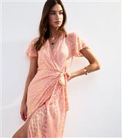 Women's Pink Jacquard Wrap Midi Dress New Look