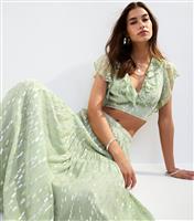 Women's Light Green Metallic Jacquard Chiffon Crop Top New Look
