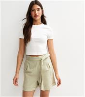 Women's Light Green Tie Waist Utility Shorts New Look