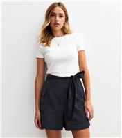 Women's Navy Tie Waist Utility Shorts New Look