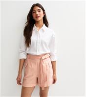 Women's Pink Tie Waist Utility Shorts New Look
