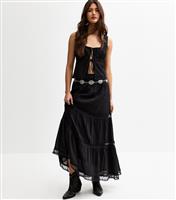 Women's Black Lace Tiered Maxi Skirt New Look