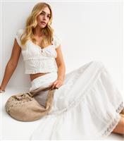 Women's White Lace Tiered Maxi Skirt New Look