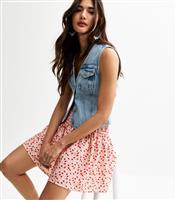 Women's Pink Crepe Shirred Waist Ditsy Print Mini Skirt New Look
