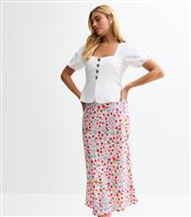 Women's White Fruit and Floral Print Satin Midi Skirt New Look