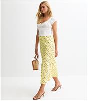 Women's Yellow Floral Print Satin Midi Skirt New Look