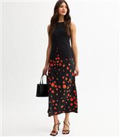Women's Black Strawberry Print Satin Midi Skirt New Look