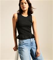 Women's Black Shirred Peplum Hem Top New Look