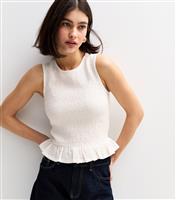 Women's White Shirred Peplum Hem Top New Look