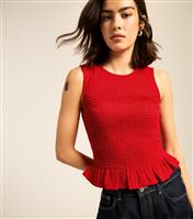 Women's Bright Red Shirred Peplum Hem Top New Look