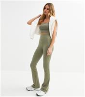 Women's Khaki Green High Rise Kick Flare Leggings New Look