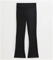 Women's Black Foldover Waist Kickflare Leggings New Look