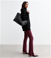 Women's Burgundy Rib Flared Trousers New Look