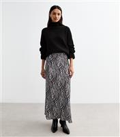Women's Black Zebra Print Bias Cut Satin Skirt New Look