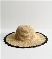Stone Scalloped Edge Straw Hat New Look
