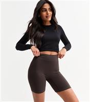 Women's Dark Brown Jersey Cycling Shorts New Look