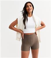 Women's Brown Micro Ribbed Cycling Shorts New Look