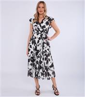 Women's Black Floral Print Midi Wrap Dress Gini London New Look