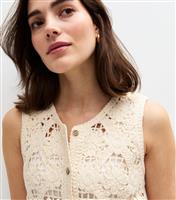 Women's Cream Crochet Button Up Cropped Waistcoat New Look