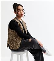 Girls' Brown Leopard Print Quilted Gilet New Look