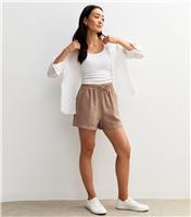 Women's Mink Crinkle Texture Relaxed Shorts New Look