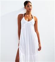 Women's White Lurex Stripe Maxi Beach Dress New Look