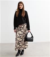 Women's Pink Snakeskin Print Satin Midi Skirt New Look