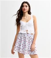 Women's Blue Crepe Tiered Gingham Strawberry Print Mini Skirt New Look