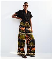 Women's Black Crepe Sun Print Wide Leg Trousers New Look