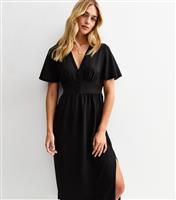 Women's Black Lace Trim Button Through Midi Dress New Look