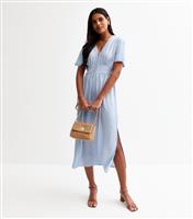 Women's Light Blue Lace Trim Button Through Midi Dress New Look