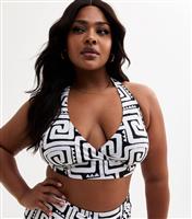 Women's Plus Size Black Swirl Print Halterneck Bikini Top Curves New Look