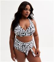 Women's Plus Size Black Swirl Print Tie High Waisted Bikini Bottoms Curves New Look