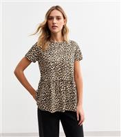 Women's Brown Leopard Print Jersey Peplum Hem T-Shirt New Look