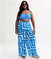 Women's Plus Size Blue Swirl Print Trousers Curves New Look
