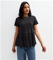 Women's Black Peplum Hem Jersey Top New Look