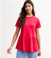Women's Red Peplum Hem Jersey Top New Look